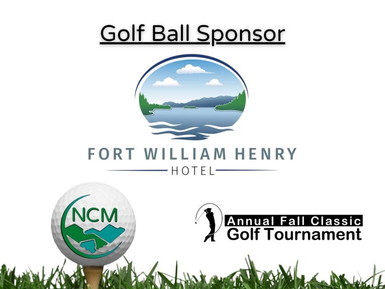 Fort William Henry Hotel logo for the Annual Fall Classic Golf Tournament, featuring a golf ball with an NCM logo on a tee.