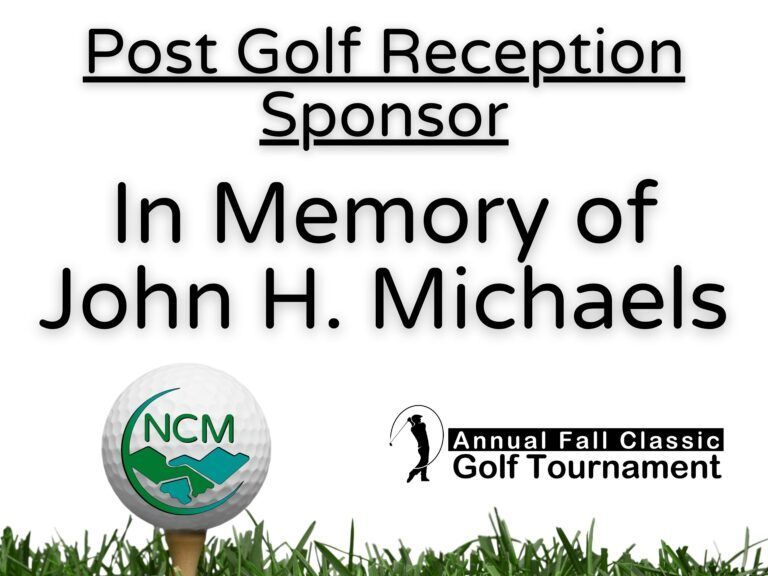 A sign for the Annual Fall Classic Golf Tournament, honoring the Post Golf Reception Sponsor: In Memory of John H. Michaels.