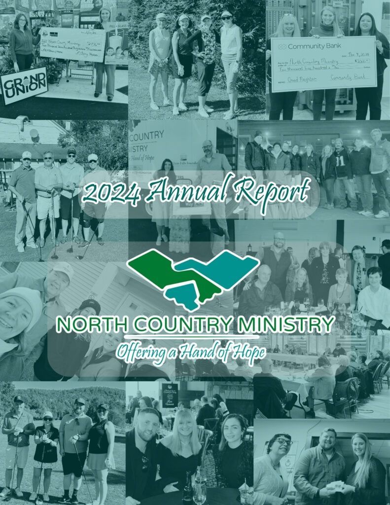 A collage of photos showing people at community events, overlaid with the North Country Ministry 2024 Annual Report title.