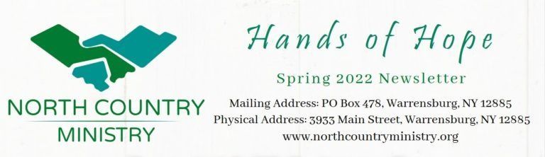 North Country Ministry logo and mailing/physical addresses for their Spring 2022 Hands of Hope newsletter.