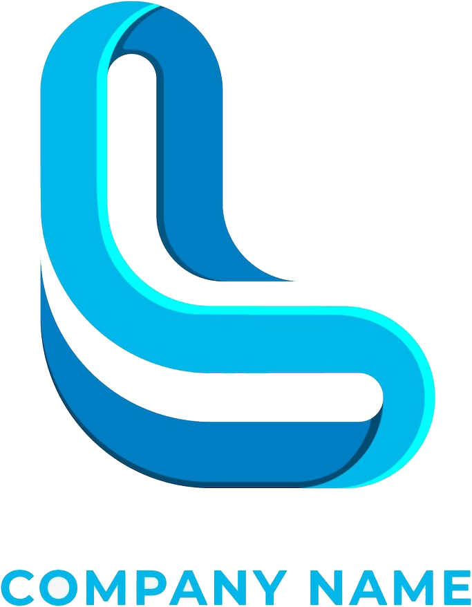 A blue, stylized letter L logo with a layered, abstract design above the text "COMPANY NAME."