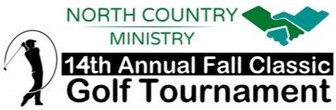 North Country Ministry 14th Annual Fall Classic Golf Tournament logo with a silhouette of a golfer and handshake icon.