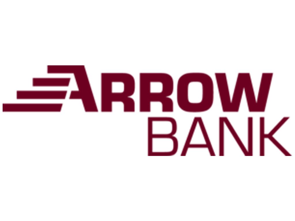 The Arrow Bank logo in maroon, featuring a series of stacked horizontal lines next to the company name.