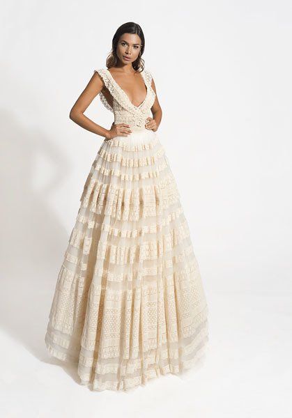 ivory sleeveless wedding dress with v-neckline