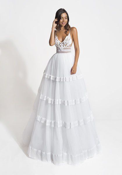 white wedding dress with embroidery on the train