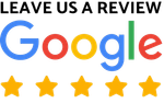 A google logo with five stars and the words `` leave us a review ''.