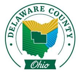 Delaware County, Ohio seal with a stylized map of Ohio in green, blue, and gold. Delaware County, Ohio seal with a stylized map of Ohio in green, blue, and gold.