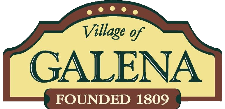 Village of Galena logo: brown and gold crest with Village of Galena logo: brown and gold crest with