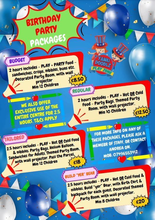 Birthday party packages leaflet