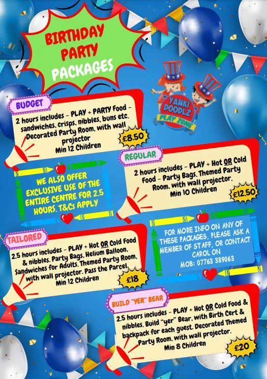 Birthday party packages leaflet