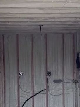 Garage interior with spray foam insulation
