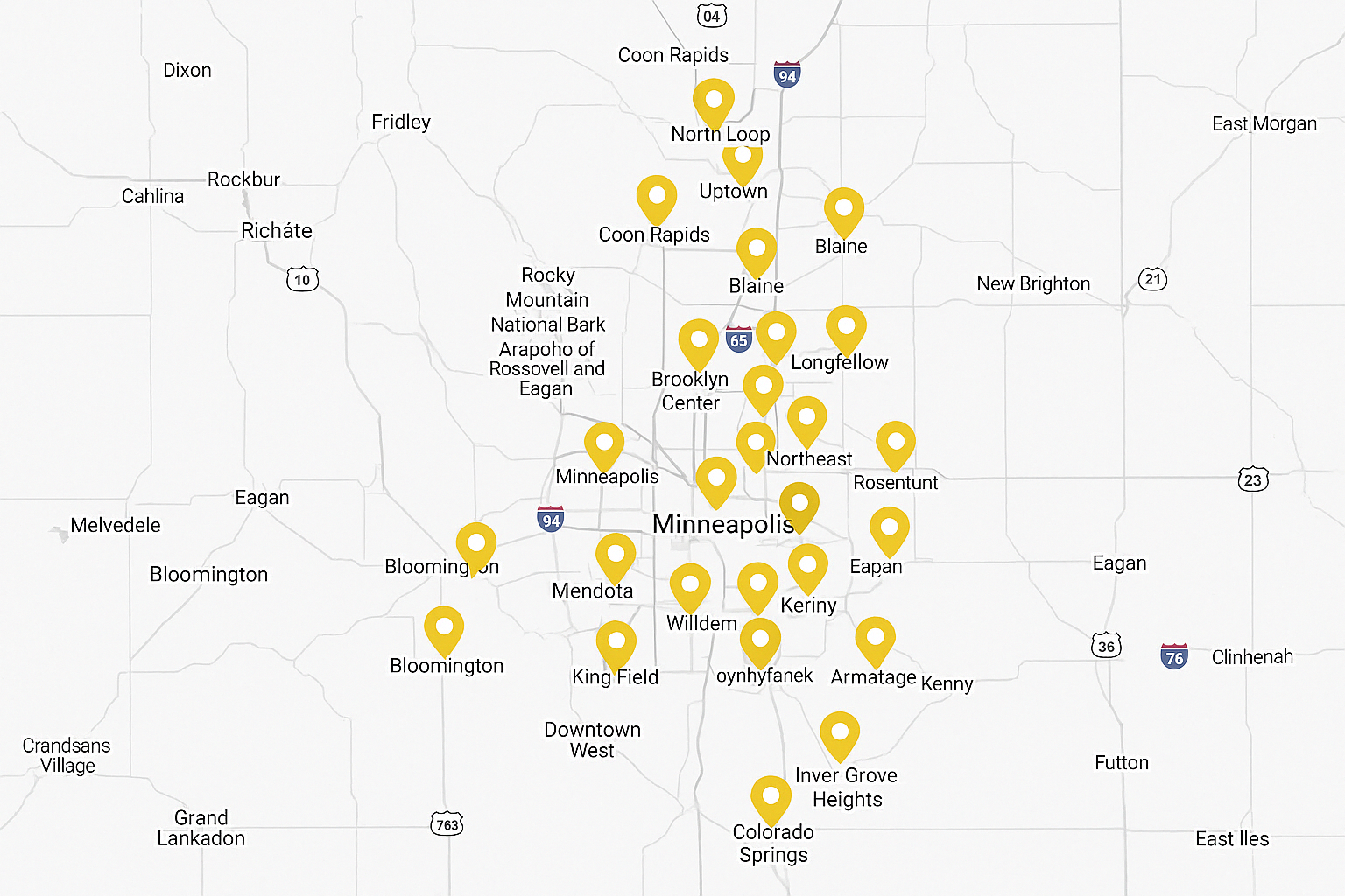 Map of Minneapolis Service area