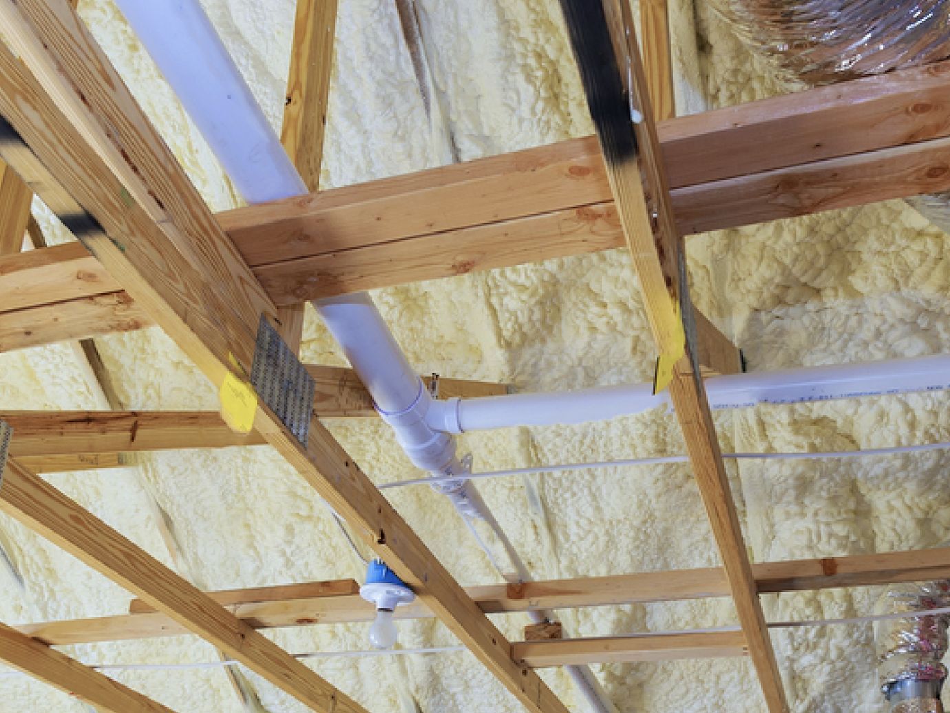 Commercial Building with Open Spray Foam Insulation.