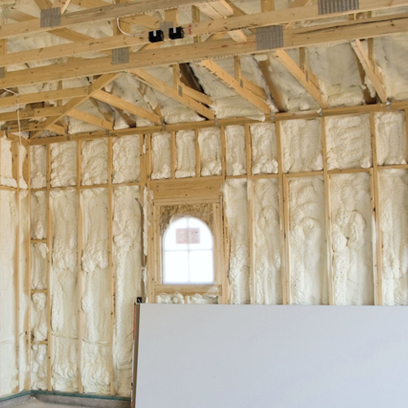 Finished house with spray foam insulation.