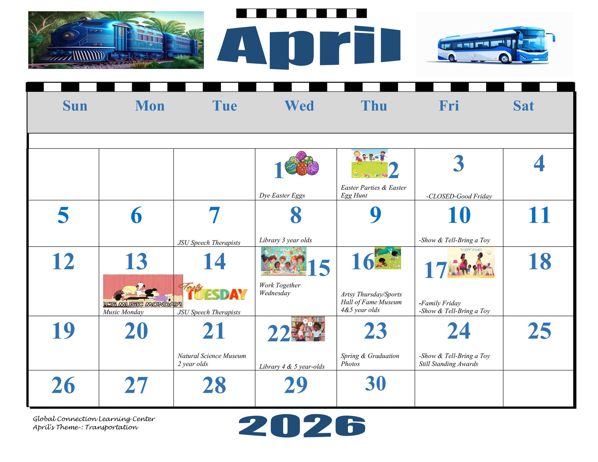 March 2026 calendar with event dates highlighted.