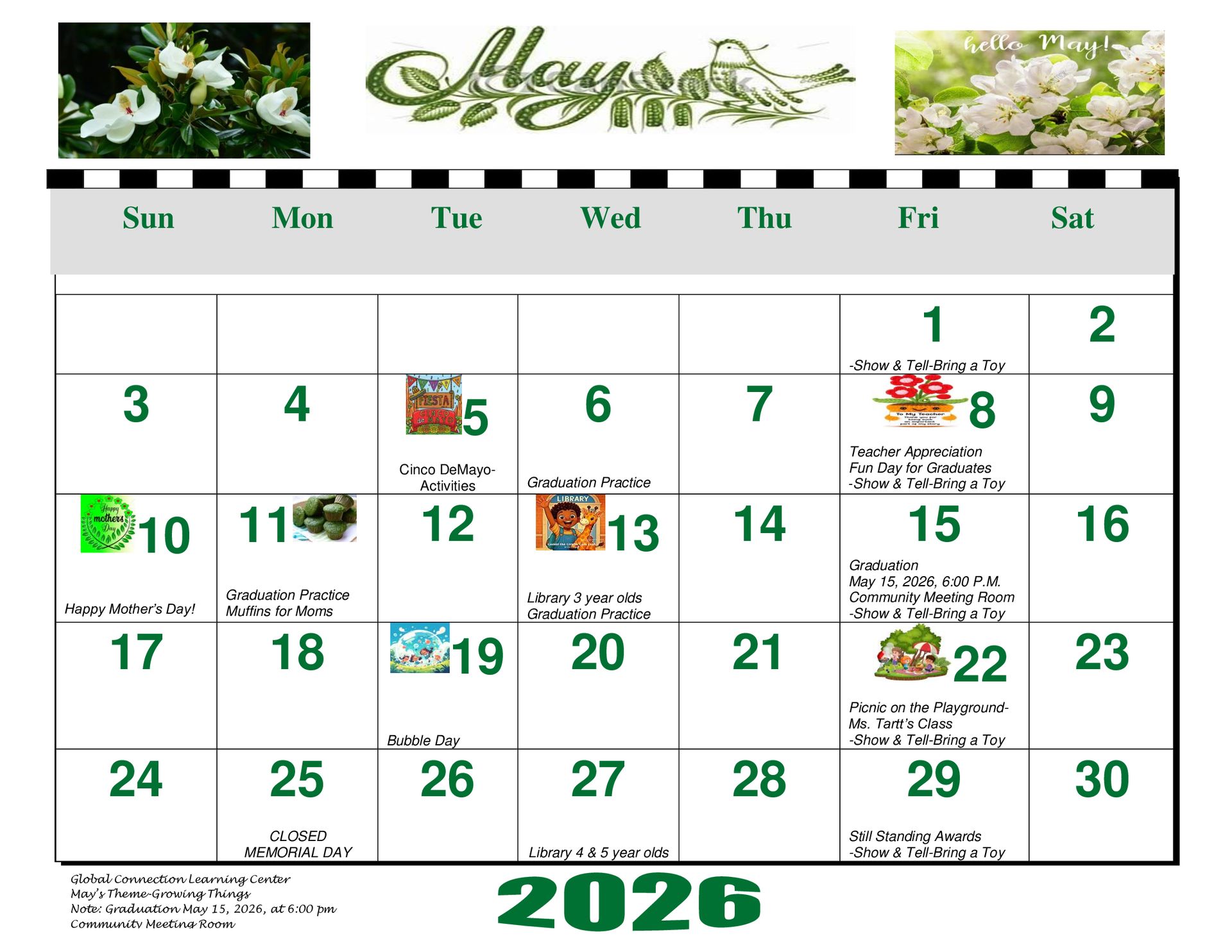 March 2026 calendar with event dates highlighted.