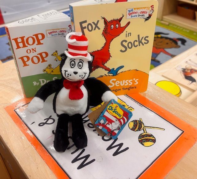 Cat in the Hat plush toy with Dr. Seuss books 