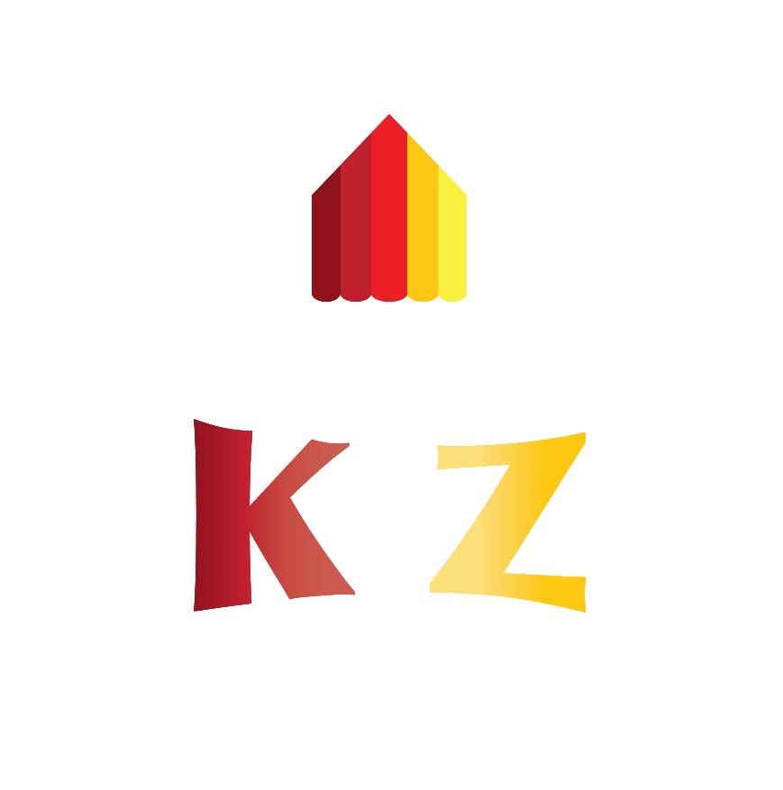 A red and yellow logo with the letter k and z