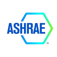 The logo for ashrae is blue and green