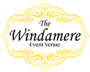 Logo for The Windamere Event Venue, featuring ornate yellow border with black text.