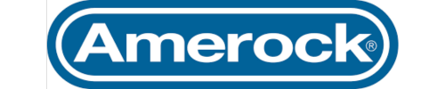 A blue and white amerock logo on a white background