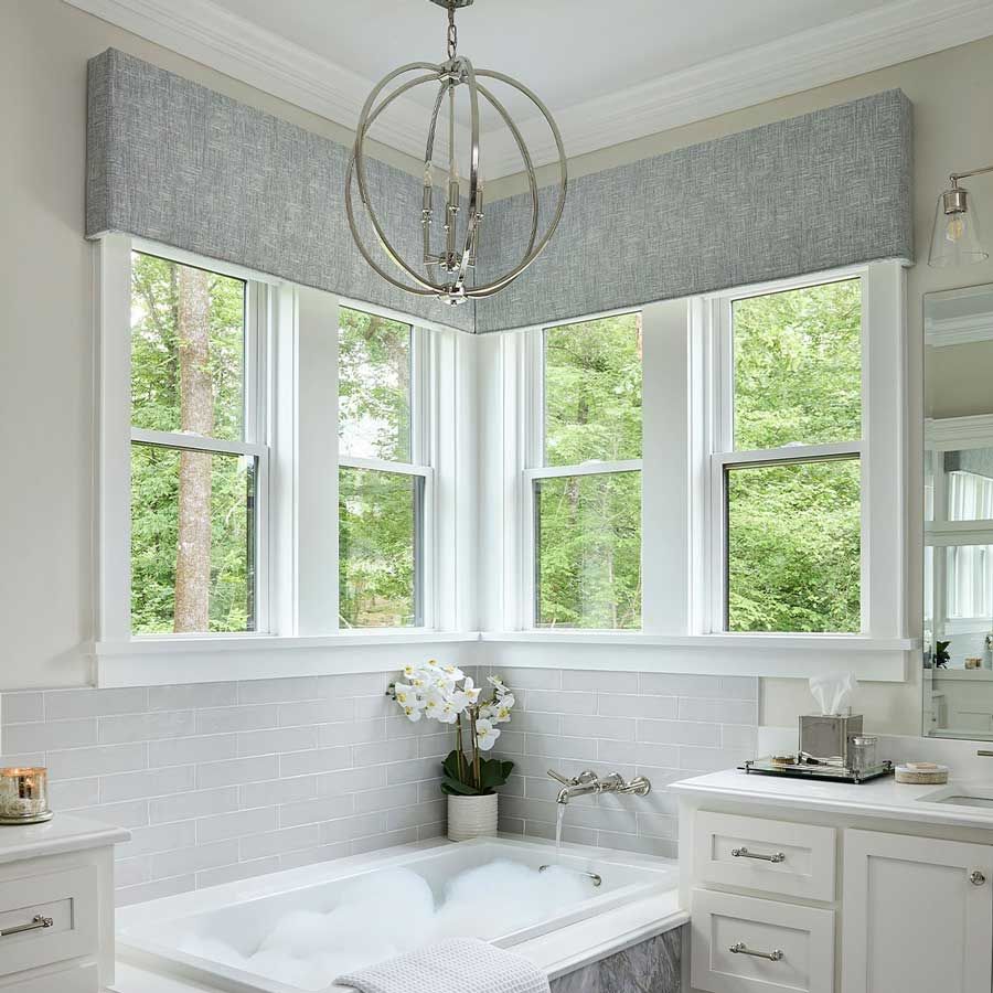 Gray cornice bathroom windows in Nova Scotia