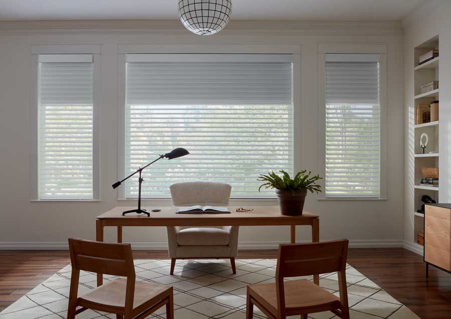 home office with dual sheer shades in halifax nova scotia