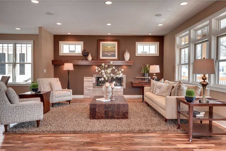 living room. with brown color family for monochromatic design