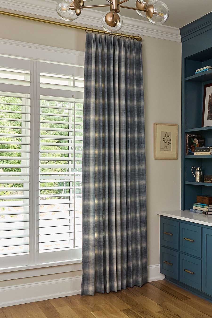 custom drapery in plaid in Nova Scotia home