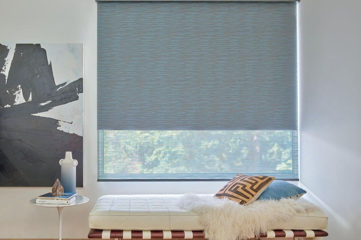 Dual roller shades for sheer views and room darkening with secondary roller shade