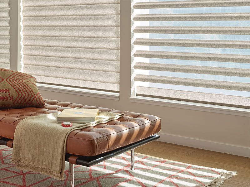 Pirouette shades change from view through sheers to solid fabric privacy