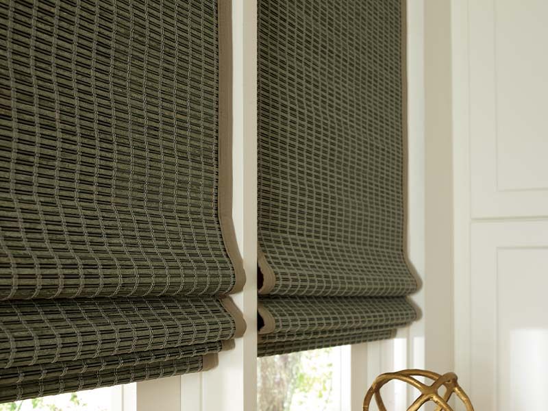 dark green textured roman shades 