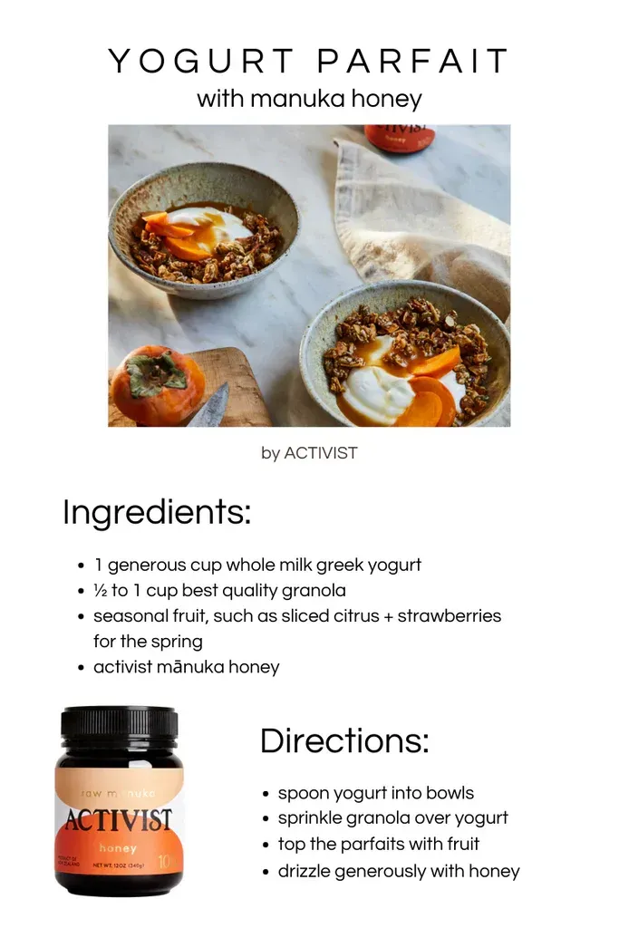 A recipe for yogurt parfait with manuka honey