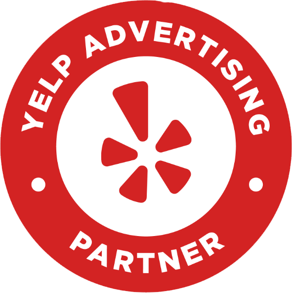 A yelp advertising partner badge with a star in the center