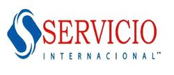 A red white and blue logo for servicio internacional