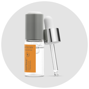 A bottle of serum with a dropper on a white background.