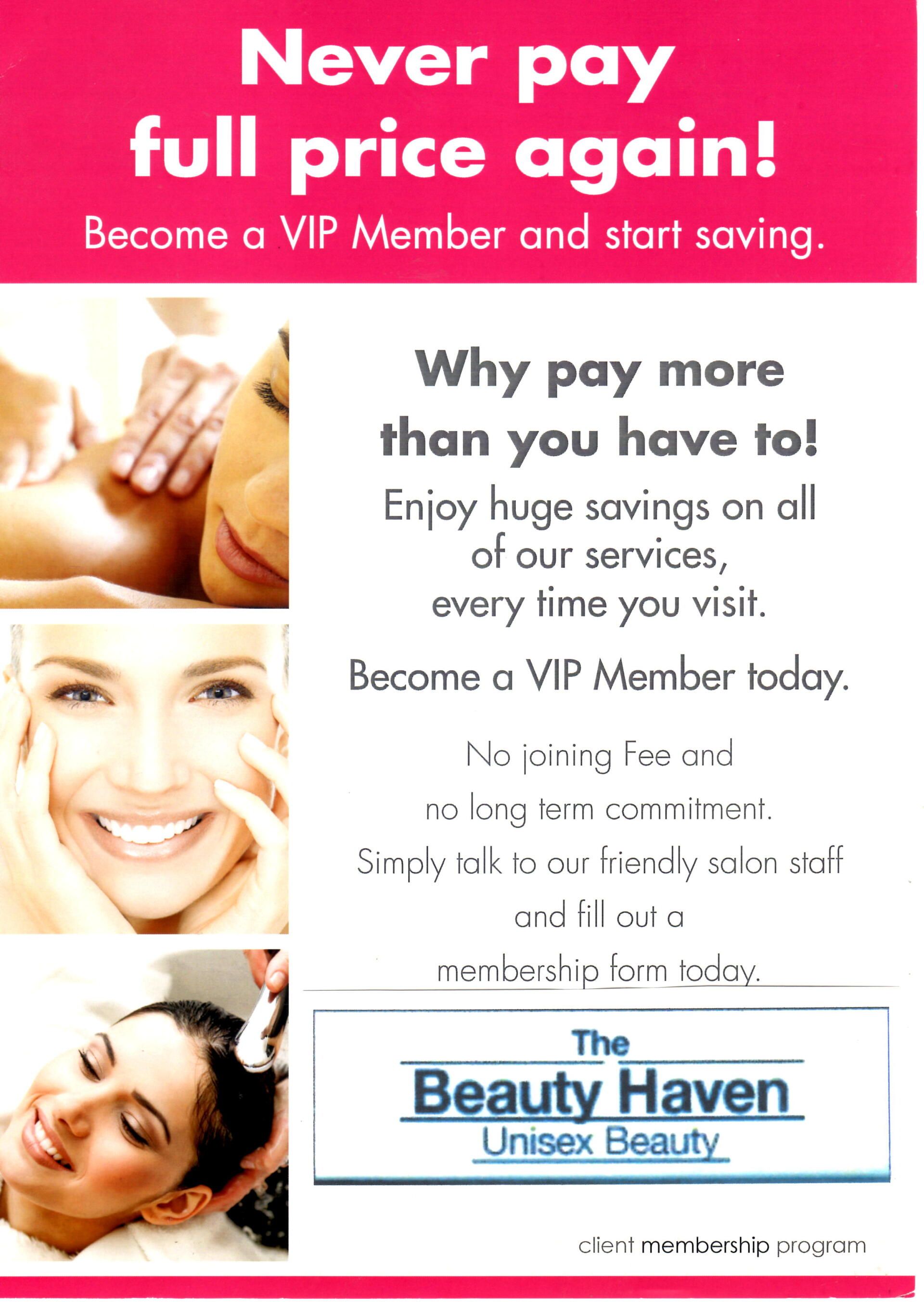 VIP Membership Poster — Georges Hall, NSW — The Beauty Haven