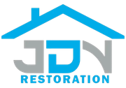 A blue and gray logo for jdn restoration