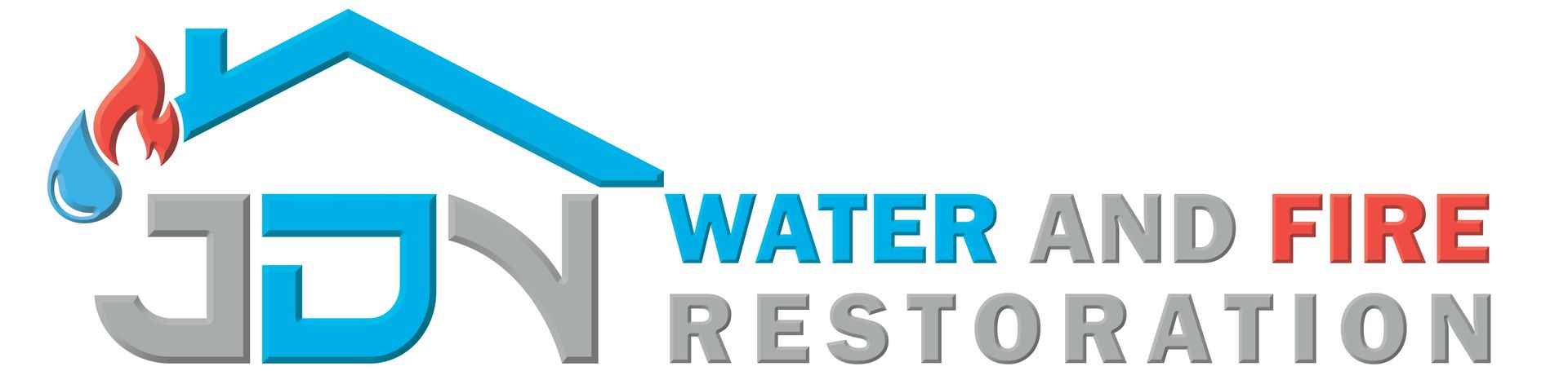 A blue and gray logo for jdn restoration