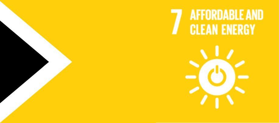 A yellow and black banner with a sun and the words `` 7 affordable and clean energy ''.