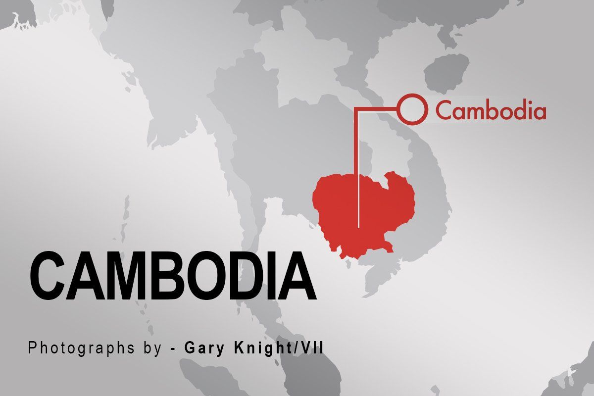 The Peace Project: A black and white map pointing to Cambodia which is highlighted in red