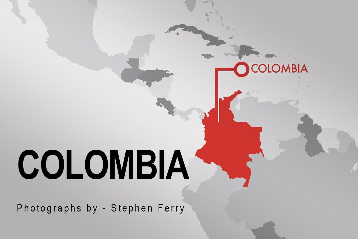 The Peace Project: A black and white map pointing to Colombia which is highlighted in red