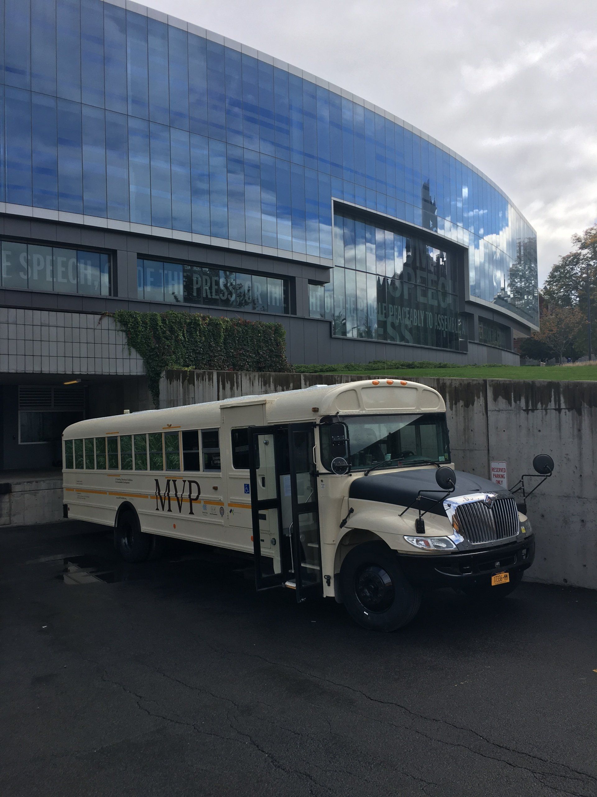 The Traveling Education Exhibit bus for Get on the Bus campaign. MVP