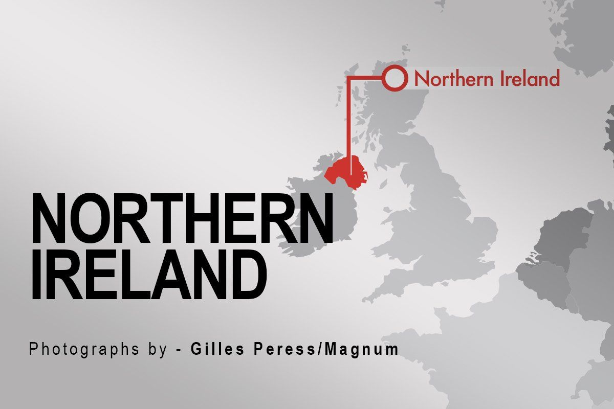 The Peace Project: A black and white map pointing to Northern Ireland which is highlighted in red