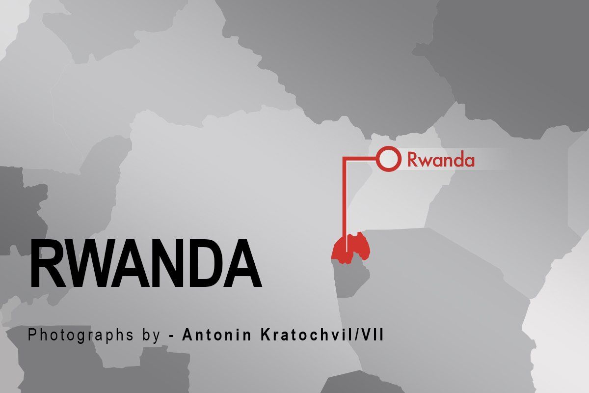 The Peace Project: A black and white map pointing to Rwanda which is highlighted in red
