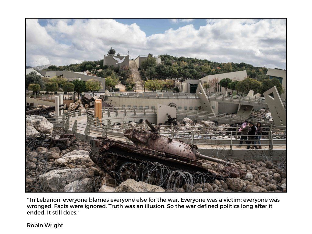 The Peace Project: War town Lebanon, showing rubble and a military tank