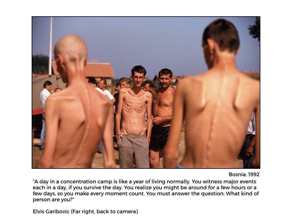 The Peace Project: Very skinny men with no shirts on who are being held in a concentration camp in Bosnia