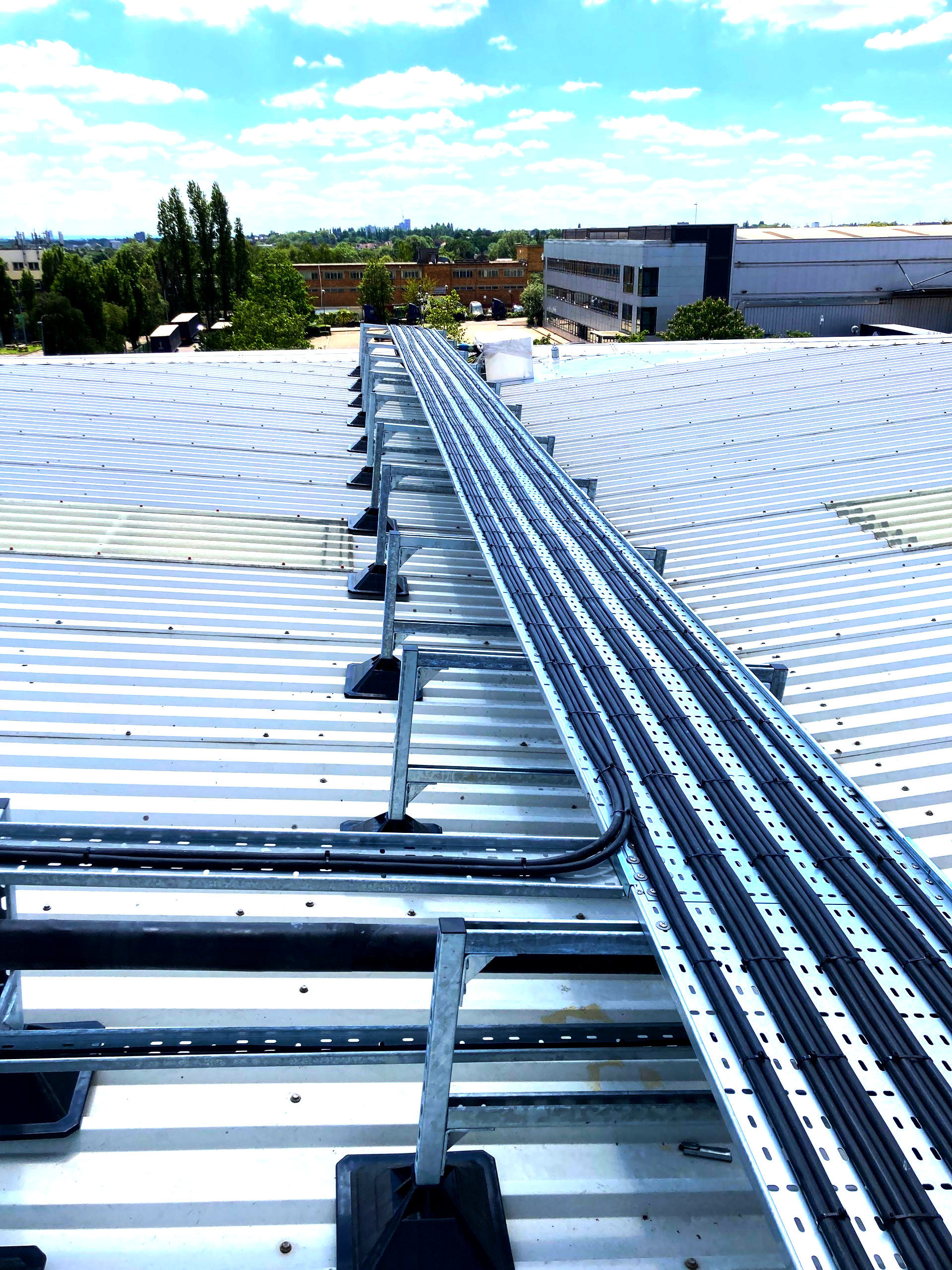 BEC Electrical industrial roof cable installation Brompton Bicycle Greenford