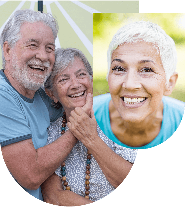 Smiling couple and a woman, highlighting the benefits of single and multiple implants at Hampstead Clinic