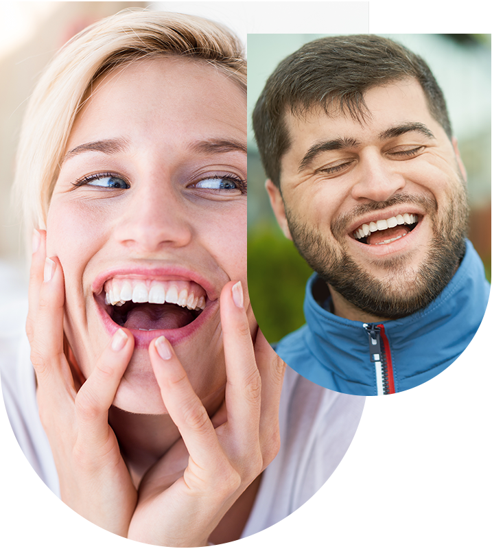 Smiling man and woman, showcasing successful results of restorative fillings at Hampstead Clinic